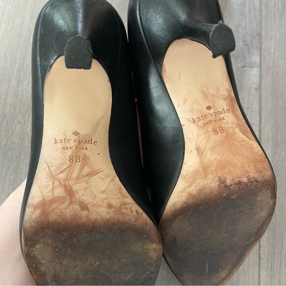 Kate Spade Vivian Pumps Black Leather Point Toe Heels - Picture 8 of 8